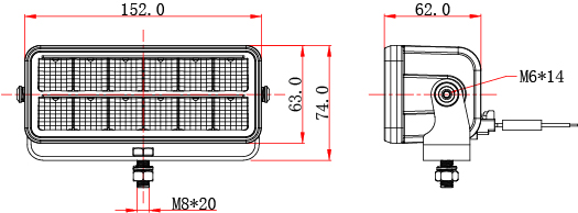 Abmessungen von XRE REC Spot LED BAR 60 (152 mm - 63mm Höhe - 62mm Tiefe) LED Bar Zusatzscheinwerfer 60 Watt mit E Zulassung