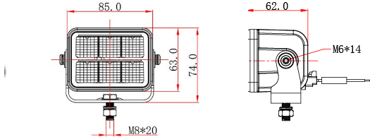 Abmessungen von XRE REC Spot LED BAR  (85 mm - 63mm Höhe - 62mm Tiefe) LED Bar 30 Watt mit E 149/10 Zulassung
